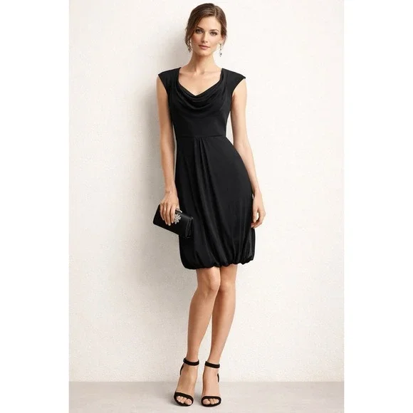 Badgley Mischka Black Cowl Neck Cocktail Dress Bubble Hem Sleeveless Size 0 - Picture 12 of 13